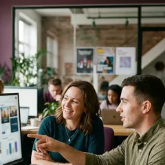 Équipe marketing analysant les résultats d'une campagne à l'écran